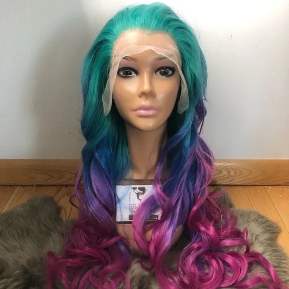 - ? 24” MERMAID OMBRÉ BODY WAVY LACE FRONT WIG AIMEYA Ombre Pink Body Wave Lace Front Wigs for Women Middle  main image 4